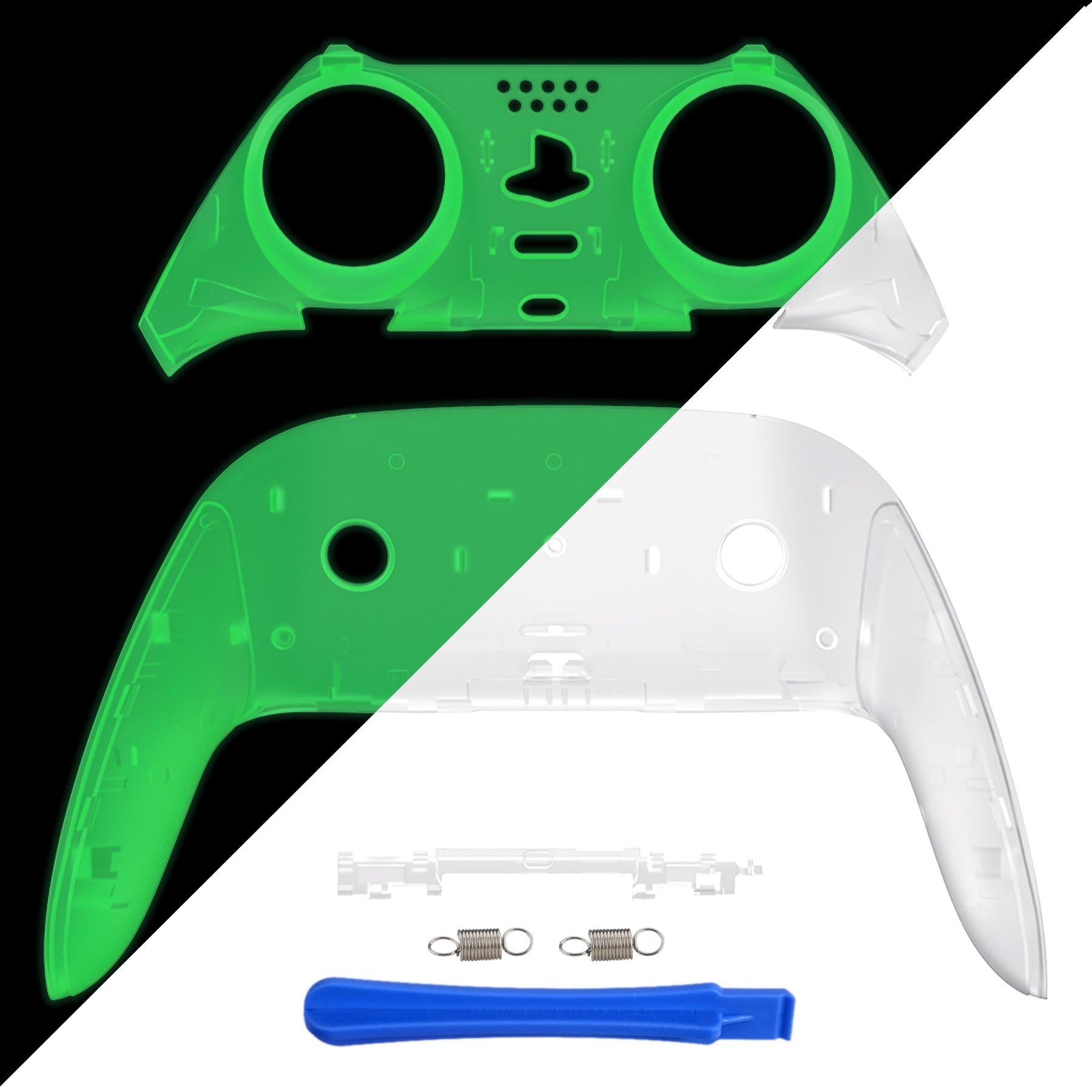 eXtremeRate Replacement Top Bottom Decorative Trim Shell Compatible with PS5 Edge Controller - Glow in Dark - Green eXtremeRate