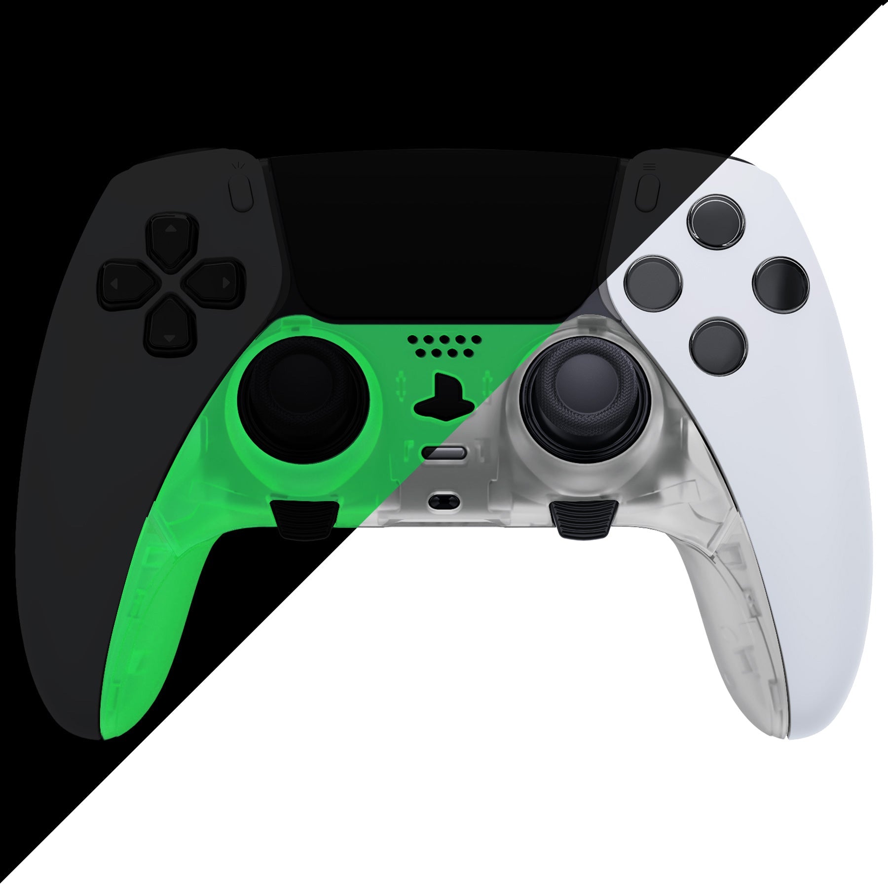 eXtremeRate Replacement Top Bottom Decorative Trim Shell Compatible with PS5 Edge Controller - Glow in Dark - Green eXtremeRate