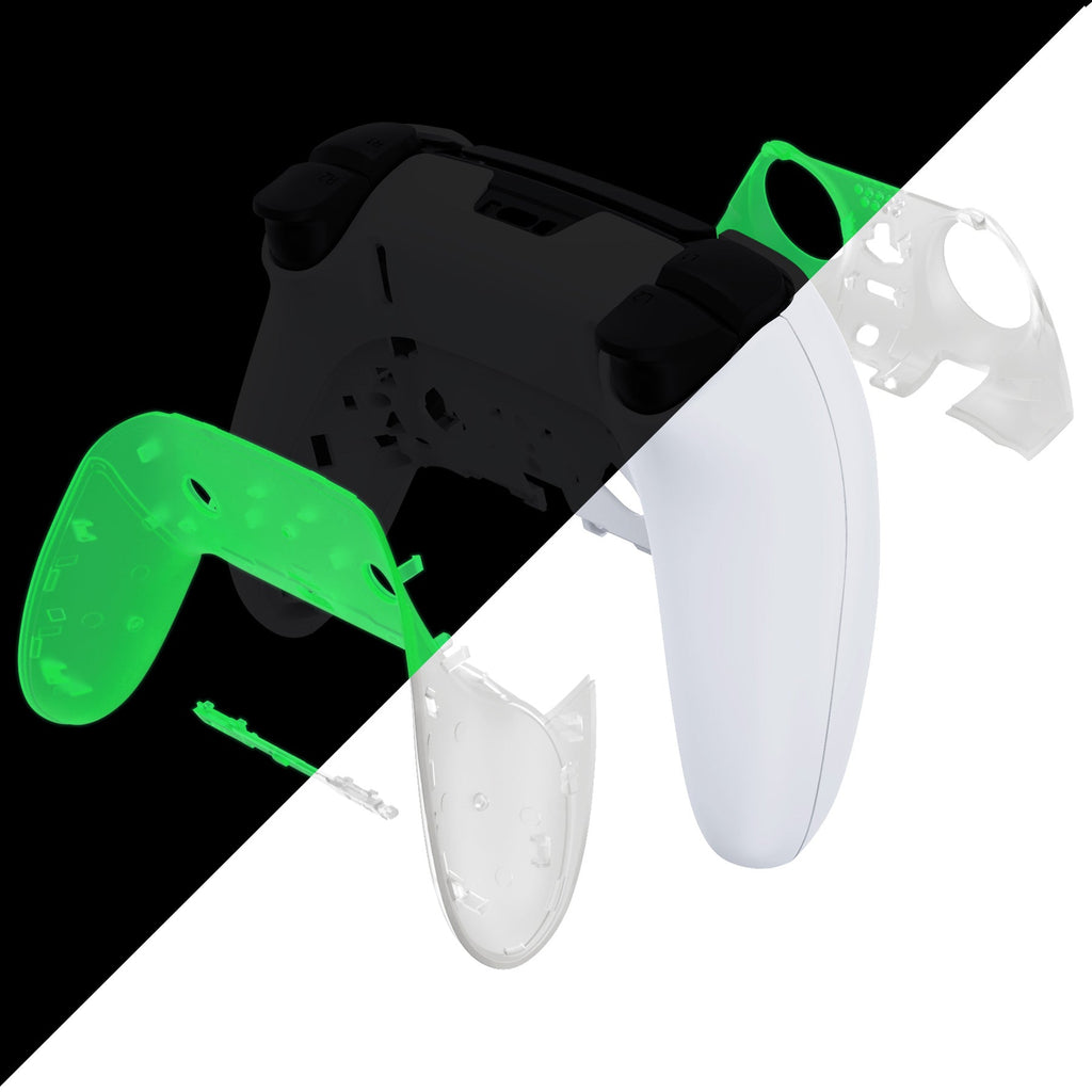 eXtremeRate Replacement Top Bottom Decorative Trim Shell Compatible with PS5 Edge Controller - Glow in Dark - Green eXtremeRate