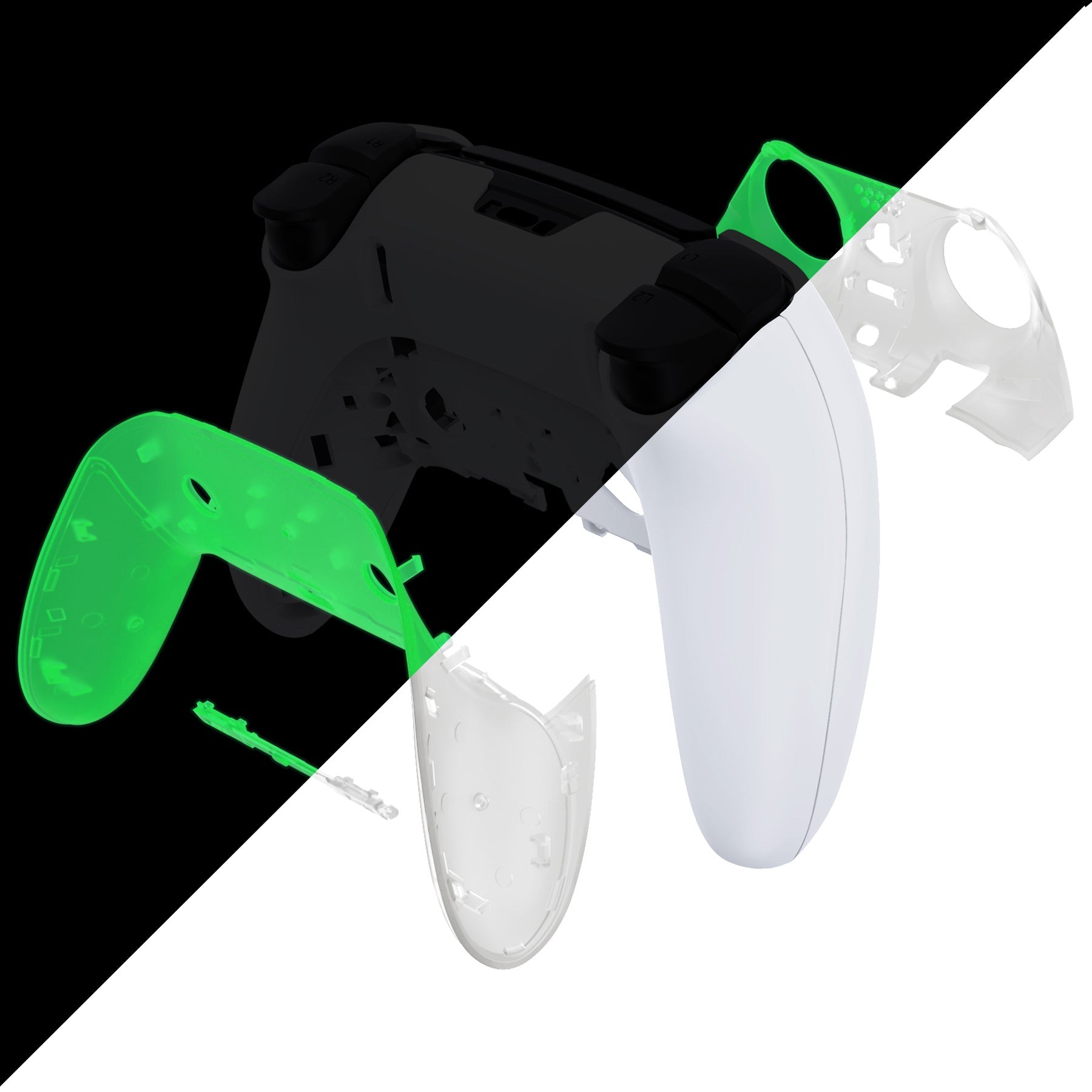 eXtremeRate Replacement Top Bottom Decorative Trim Shell Compatible with PS5 Edge Controller - Glow in Dark - Green eXtremeRate