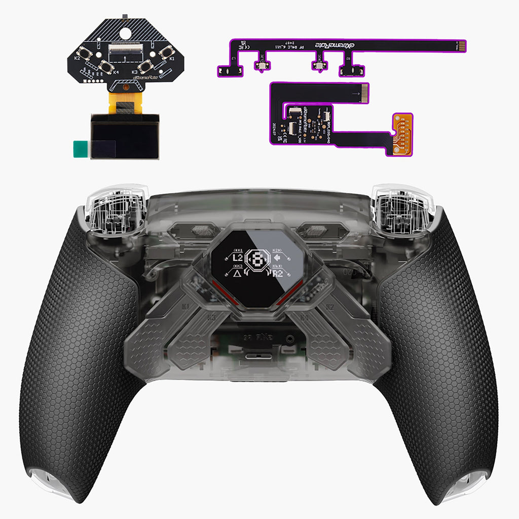 eXtremeRate SPARK Back Paddles Kit with OLED Display & Clicky Trigger Stops & Ergonomic Grips for PS5 Controller BDM-010/020 - Rubberized Clear & Black eXtremeRate