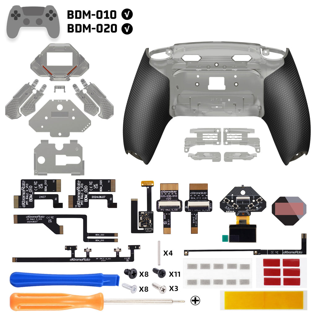 eXtremeRate SPARK Back Paddles Kit with OLED Display & Clicky Trigger Stops & Ergonomic Grips for PS5 Controller BDM-010/020 - Rubberized Clear & Black eXtremeRate
