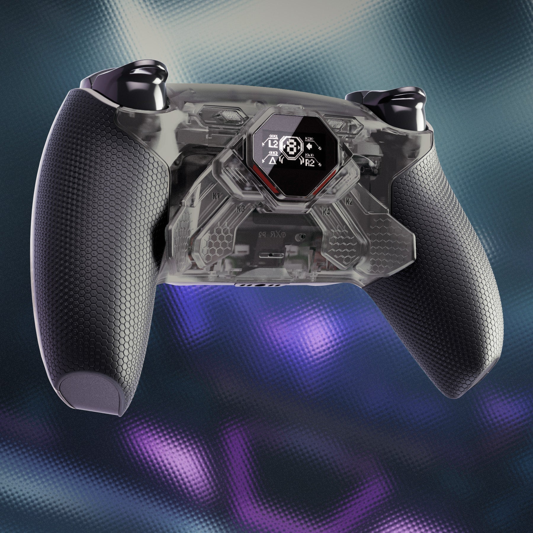 eXtremeRate SPARK Back Paddles Kit with OLED Display & Clicky Trigger Stops & Ergonomic Grips for PS5 Controller BDM-010/020 - Rubberized Clear & Black eXtremeRate