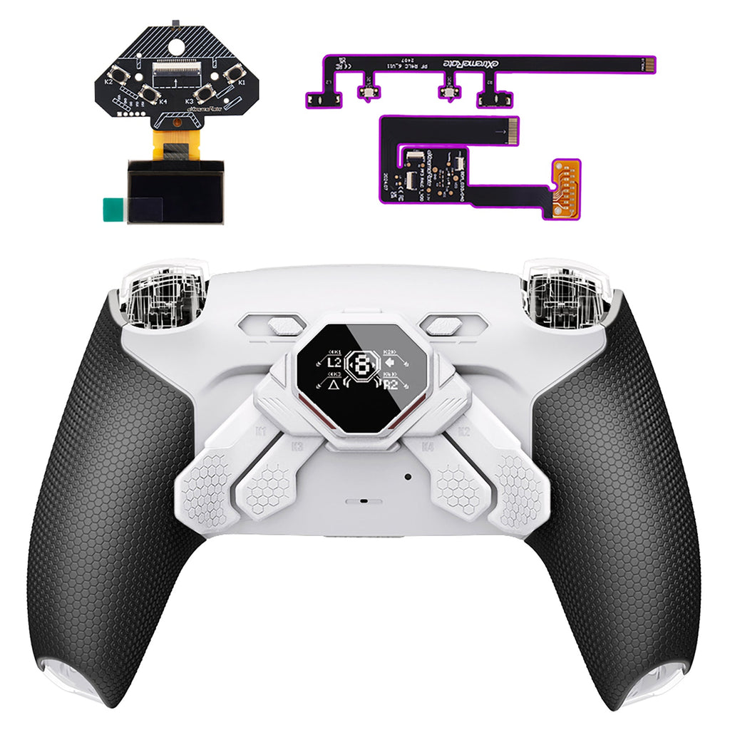 eXtremeRate SPARK Back Paddles Kit with OLED Display & Clicky Trigger Stops & Ergonomic Grips for PS5 Controller BDM-010/020 - Rubberized White & Black eXtremeRate