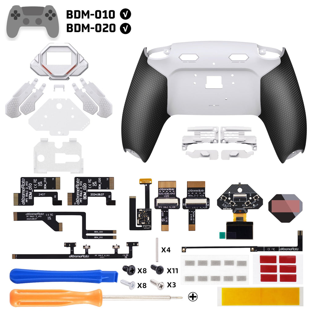 eXtremeRate SPARK Back Paddles Kit with OLED Display & Clicky Trigger Stops & Ergonomic Grips for PS5 Controller BDM-010/020 - Rubberized White & Black eXtremeRate