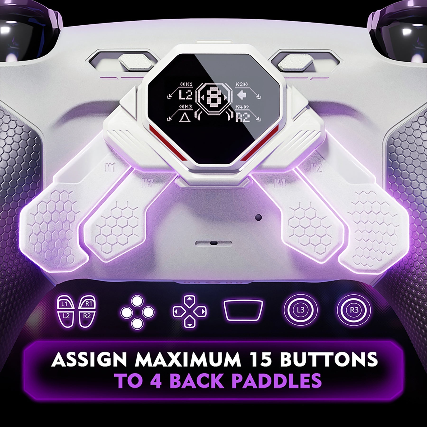 eXtremeRate SPARK Back Paddles Kit with OLED Display & Clicky Trigger Stops & Ergonomic Grips for PS5 Controller BDM-010/020 - Rubberized White & Black eXtremeRate