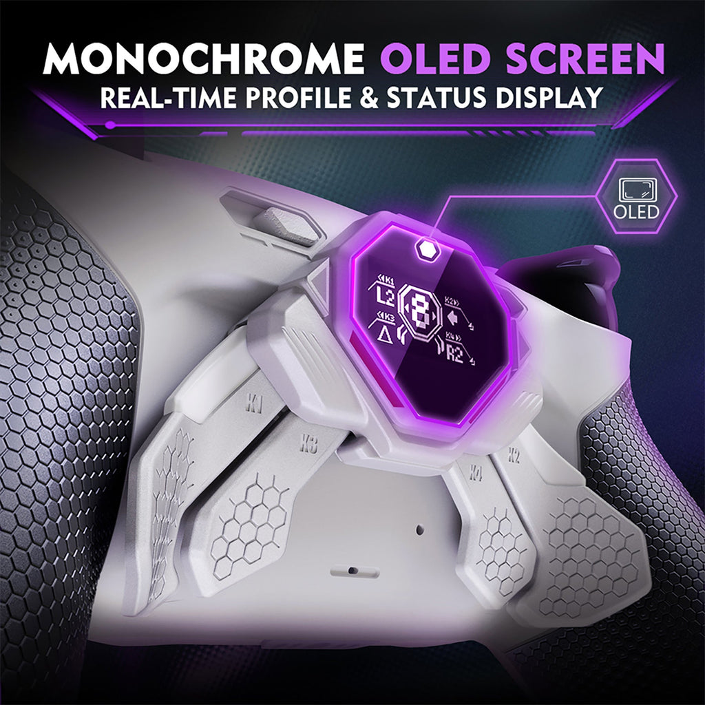 eXtremeRate SPARK Back Paddles Kit with OLED Display & Clicky Trigger Stops & Ergonomic Grips for PS5 Controller BDM-010/020 - Rubberized White & Black eXtremeRate