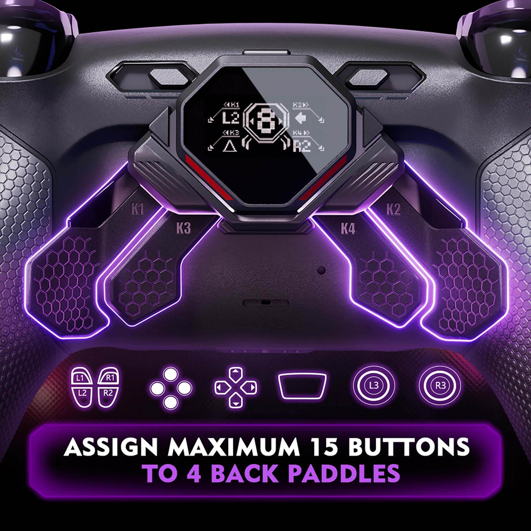 eXtremeRate SPARK Back Paddles Kit with OLED Display & Clicky Trigger Stops & Ergonomic Grips for PS5 Controller BDM-030/040/050/060 - Rubberized Black eXtremeRate
