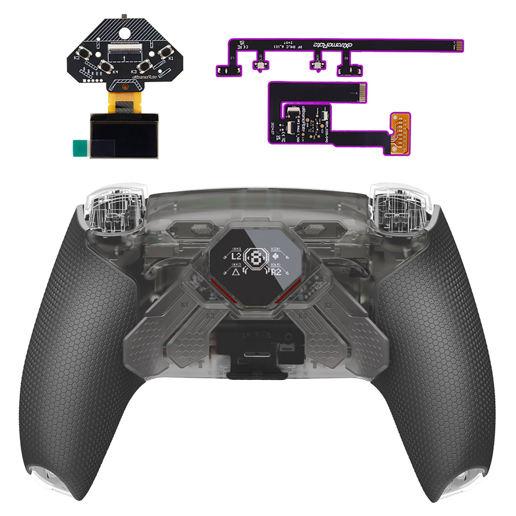 eXtremeRate SPARK Back Paddles Kit with OLED Display & Clicky Trigger Stops & Ergonomic Grips for PS5 Controller BDM-030/040/050/060 - Rubberized Clear Black eXtremeRate