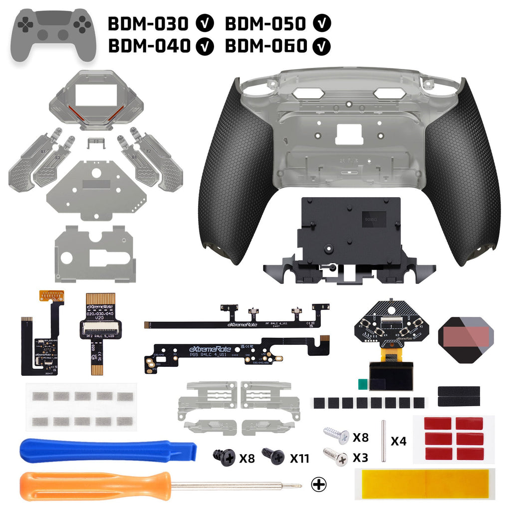 eXtremeRate SPARK Back Paddles Kit with OLED Display & Clicky Trigger Stops & Ergonomic Grips for PS5 Controller BDM-030/040/050/060 - Rubberized Clear Black eXtremeRate
