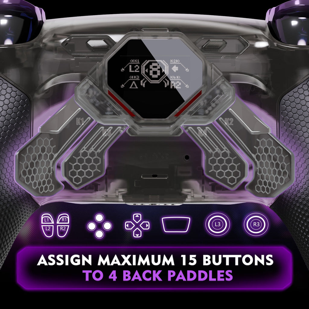 eXtremeRate SPARK Back Paddles Kit with OLED Display & Clicky Trigger Stops & Ergonomic Grips for PS5 Controller BDM-030/040/050/060 - Rubberized Clear Black eXtremeRate