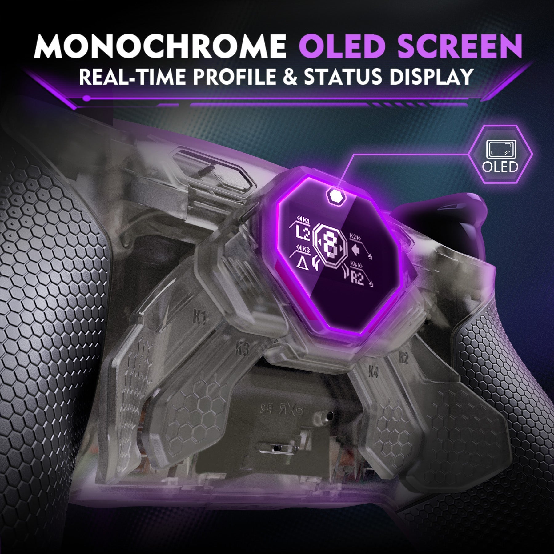 eXtremeRate SPARK Back Paddles Kit with OLED Display & Clicky Trigger Stops & Ergonomic Grips for PS5 Controller BDM-030/040/050/060 - Rubberized Clear Black eXtremeRate