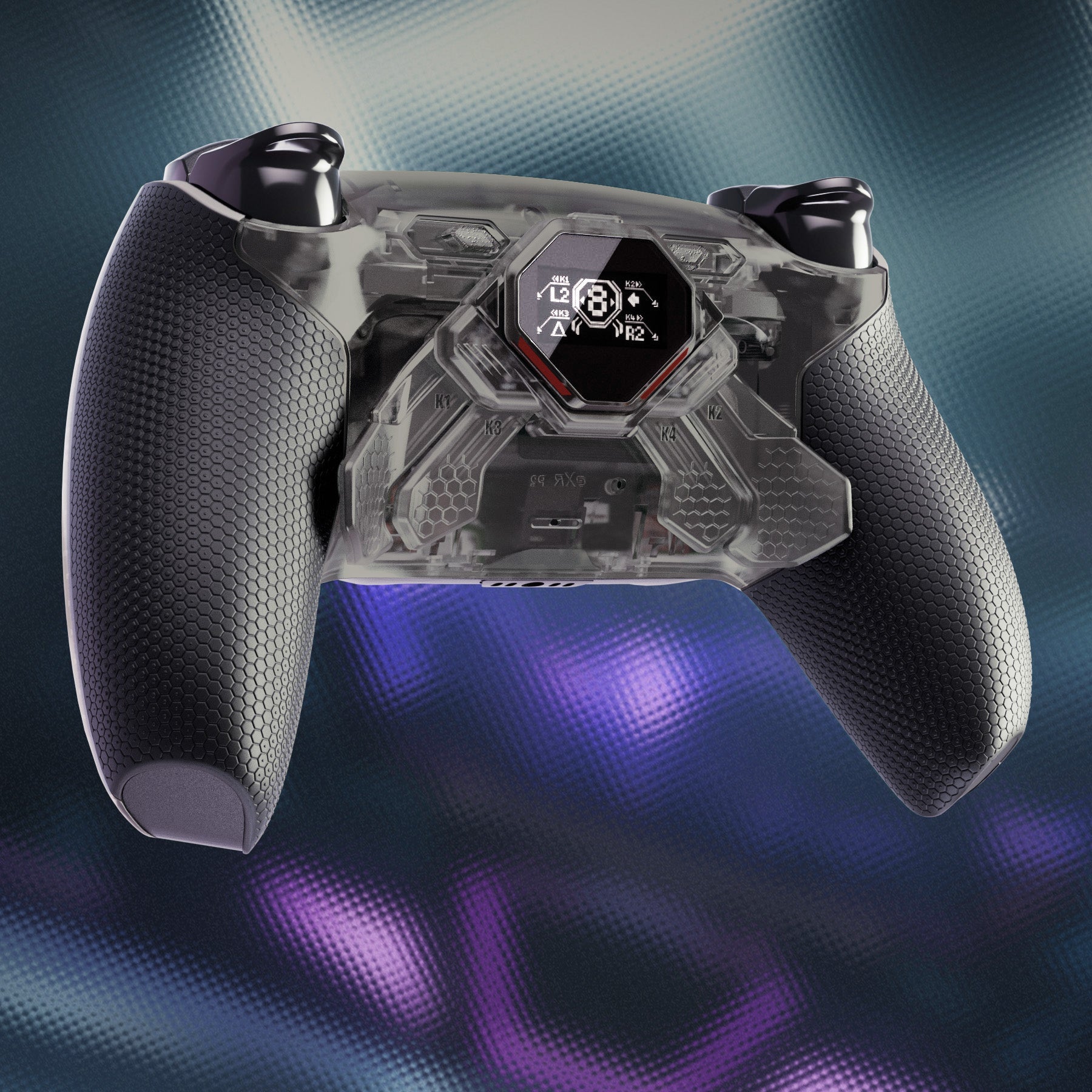 eXtremeRate SPARK Back Paddles Kit with OLED Display & Clicky Trigger Stops & Ergonomic Grips for PS5 Controller BDM-030/040/050/060 - Rubberized Clear Black eXtremeRate