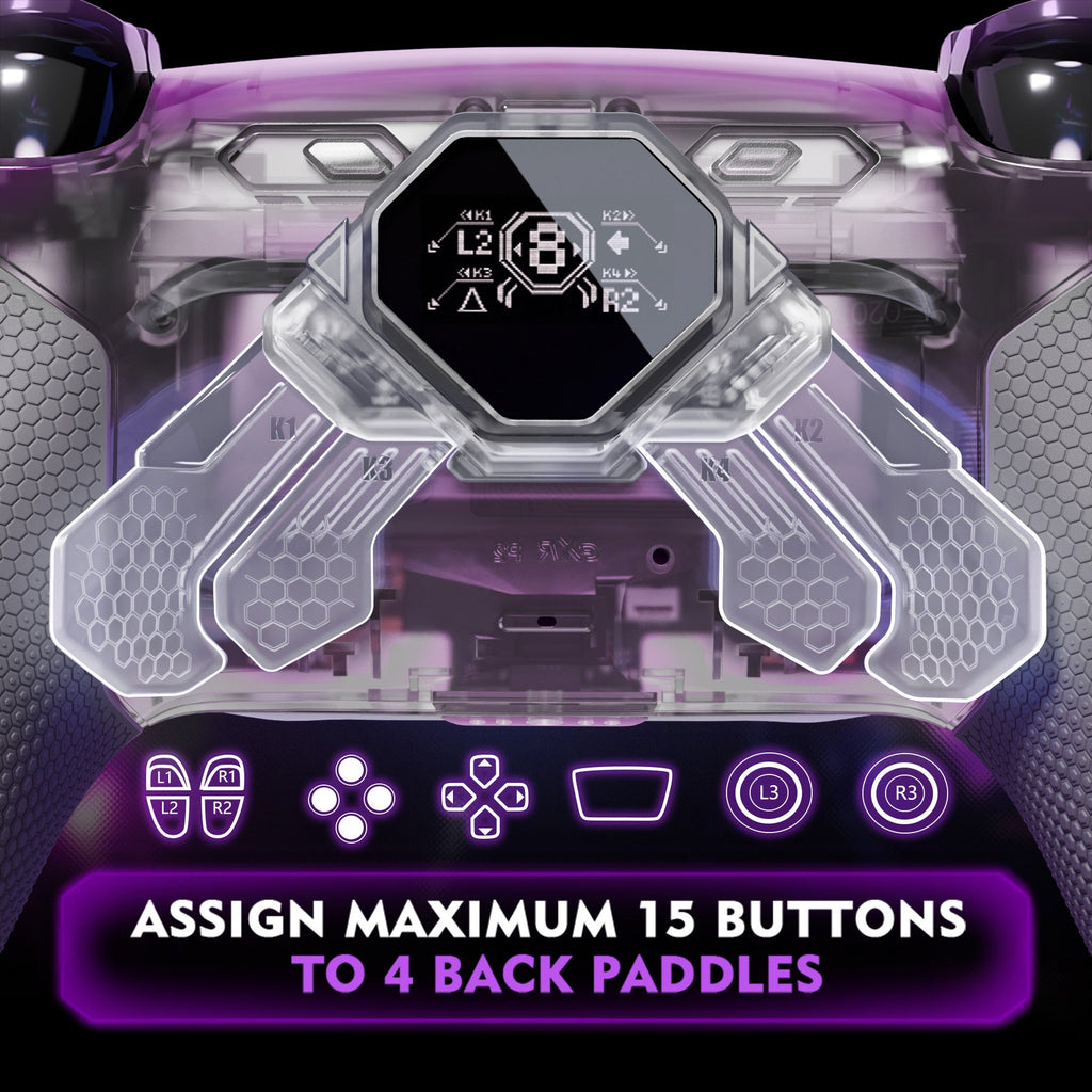 eXtremeRate SPARK Back Paddles Kit with OLED Display & Clicky Trigger Stops & Ergonomic Grips for PS5 Controller BDM-030/040/050/060 - Rubberized Clear & Gray eXtremeRate