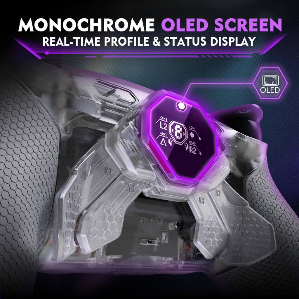 eXtremeRate SPARK Back Paddles Kit with OLED Display & Clicky Trigger Stops & Ergonomic Grips for PS5 Controller BDM-030/040/050/060 - Rubberized Clear & Gray eXtremeRate