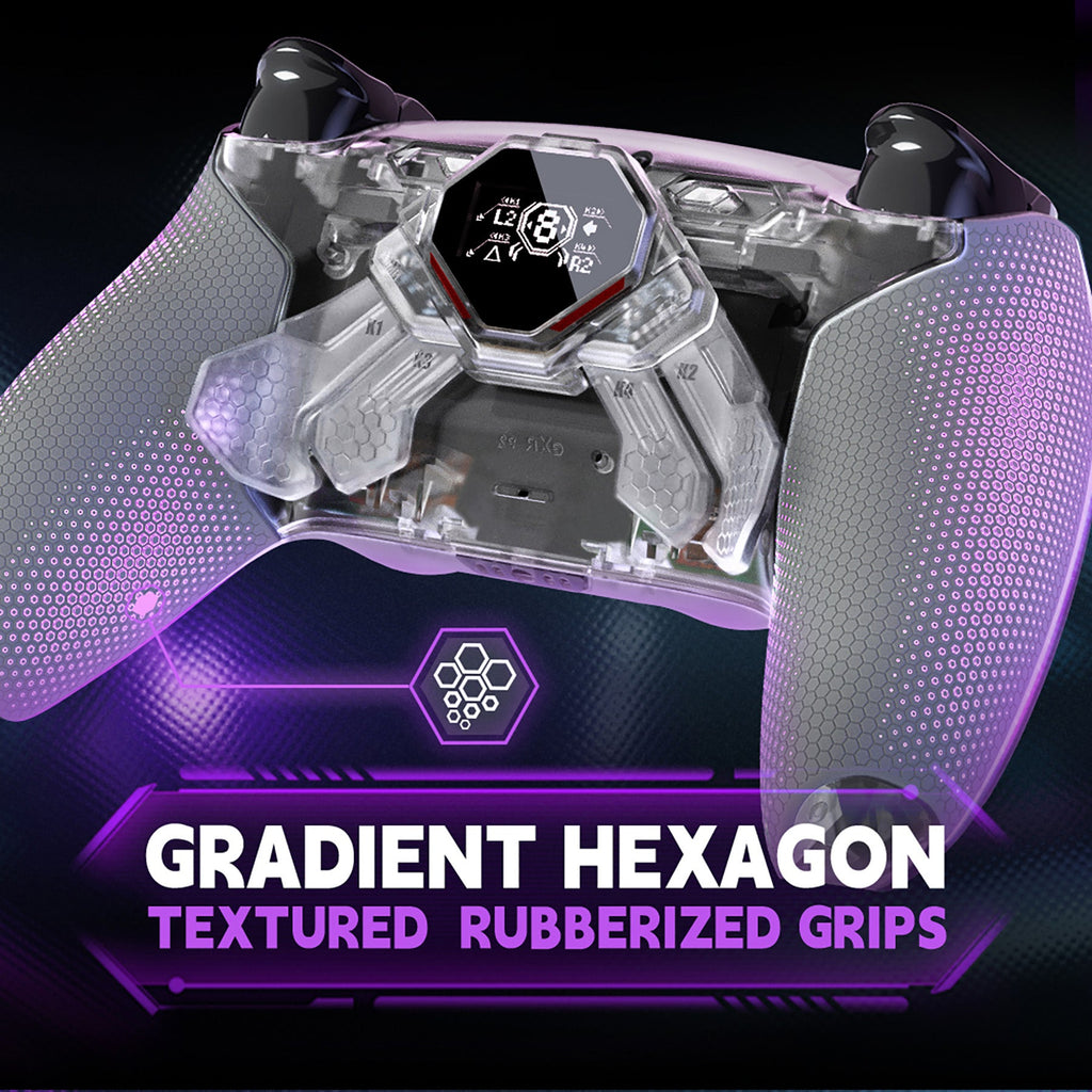 eXtremeRate SPARK Back Paddles Kit with OLED Display & Clicky Trigger Stops & Ergonomic Grips for PS5 Controller BDM-030/040/050/060 - Rubberized Clear & Gray eXtremeRate