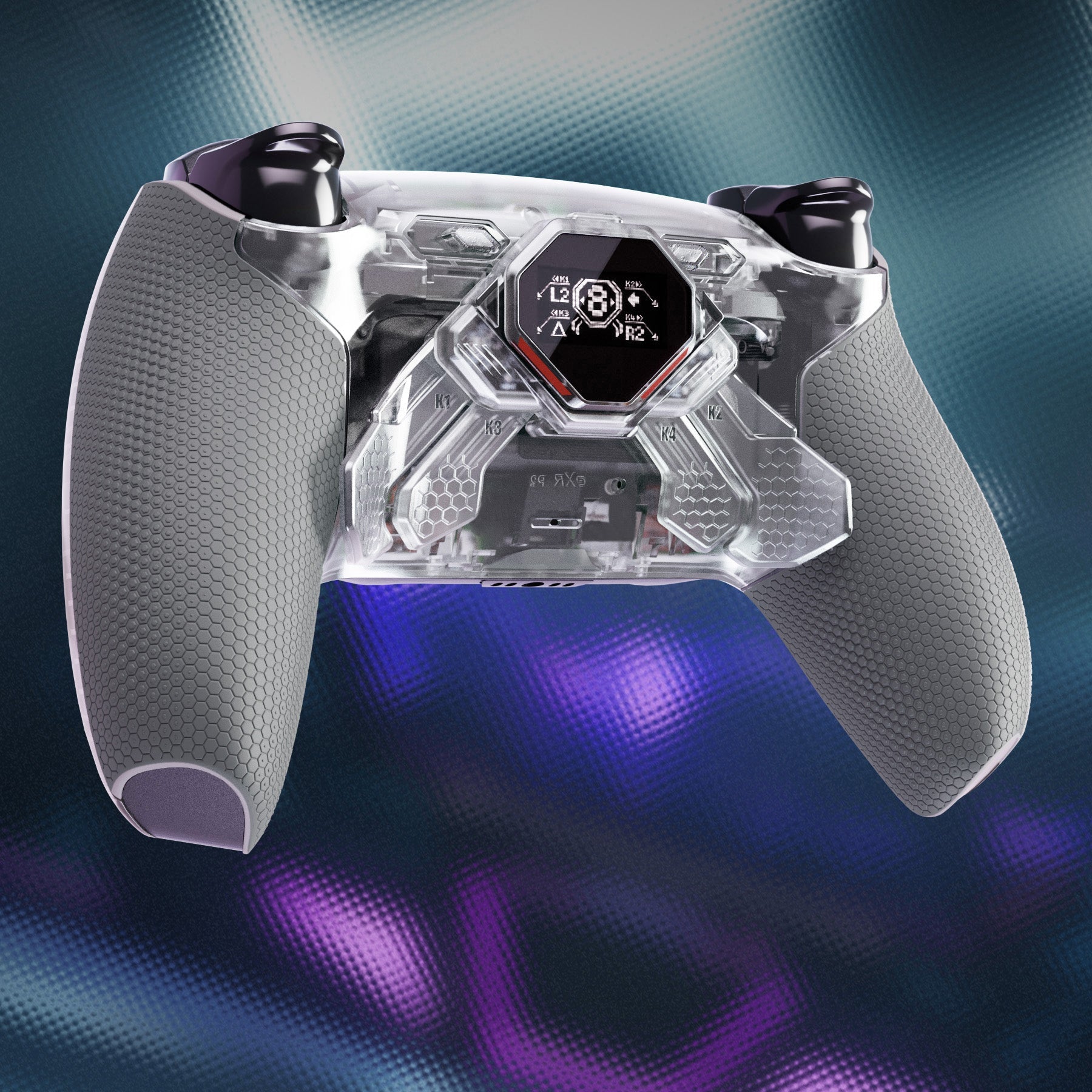 eXtremeRate SPARK Back Paddles Kit with OLED Display & Clicky Trigger Stops & Ergonomic Grips for PS5 Controller BDM-030/040/050/060 - Rubberized Clear & Gray eXtremeRate