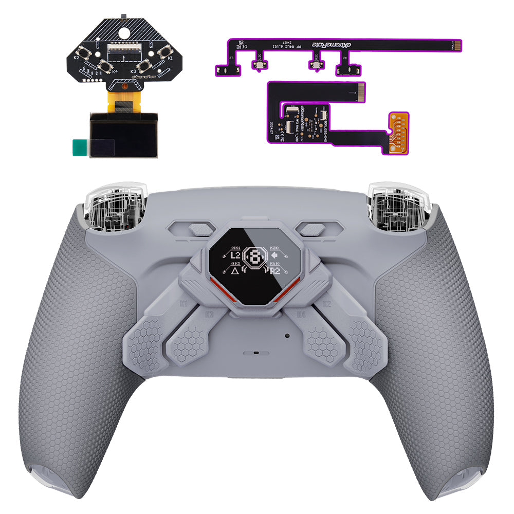 eXtremeRate SPARK Back Paddles Kit with OLED Display & Clicky Trigger Stops & Ergonomic Grips for PS5 Controller BDM-030/040/050/060 - Rubberized Gray & New Hope Gray eXtremeRate
