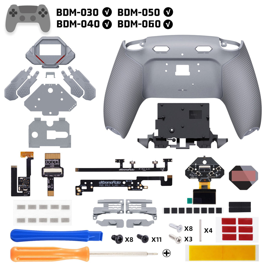 eXtremeRate SPARK Back Paddles Kit with OLED Display & Clicky Trigger Stops & Ergonomic Grips for PS5 Controller BDM-030/040/050/060 - Rubberized Gray & New Hope Gray eXtremeRate