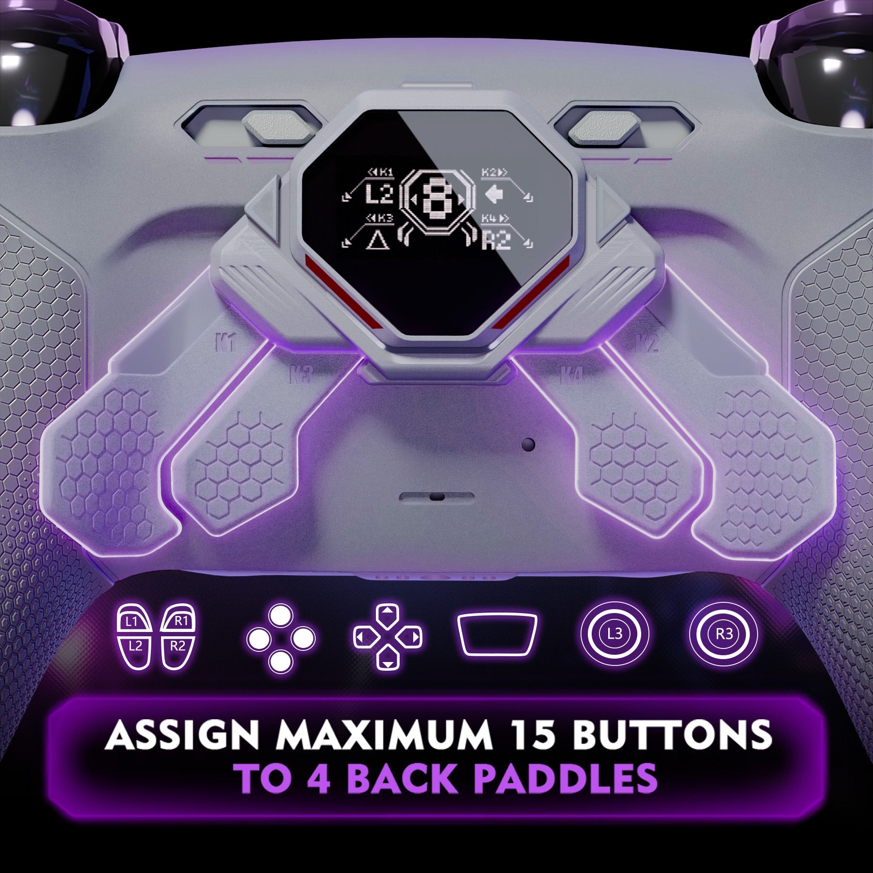 eXtremeRate SPARK Back Paddles Kit with OLED Display & Clicky Trigger Stops & Ergonomic Grips for PS5 Controller BDM-030/040/050/060 - Rubberized Gray & New Hope Gray eXtremeRate