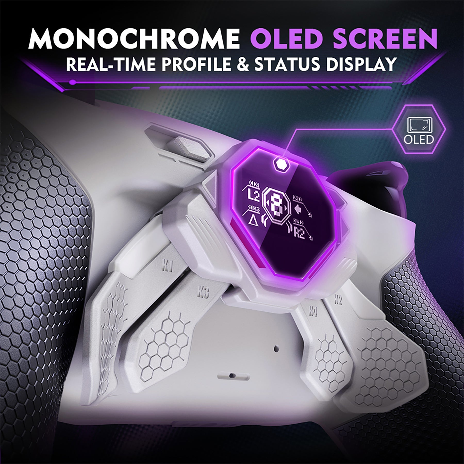 eXtremeRate SPARK Back Paddles Kit with OLED Display & Clicky Trigger Stops & Ergonomic Grips for PS5 Controller BDM-030/040/050/060 - Rubberized White & Black eXtremeRate