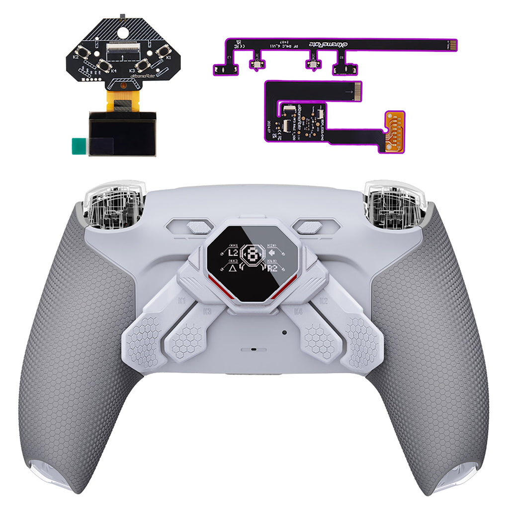 eXtremeRate SPARK Back Paddles Kit with OLED Display & Clicky Trigger Stops & Ergonomic Grips for PS5 Controller BDM-030/040/050/060 - Rubberized White & Gray eXtremeRate