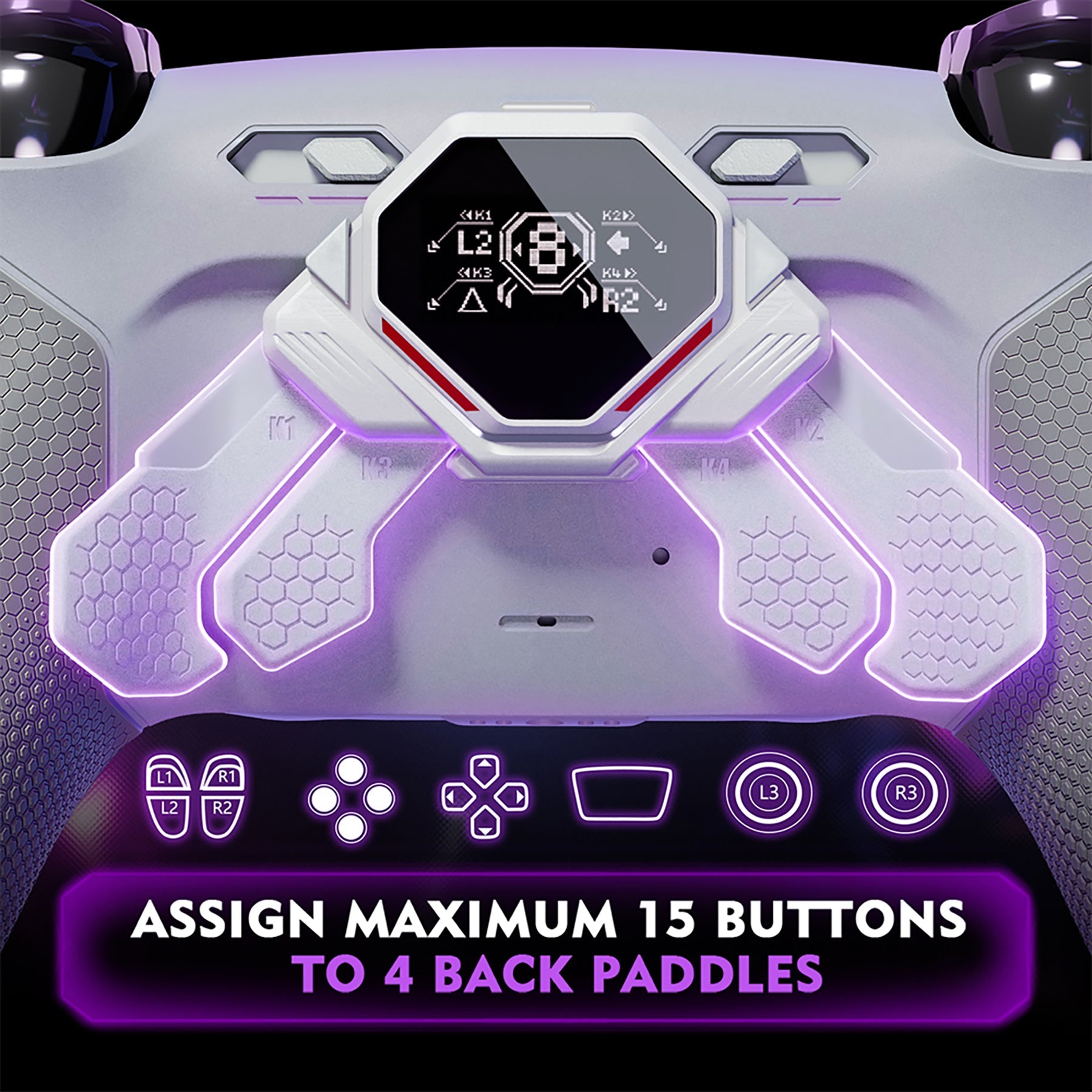 eXtremeRate SPARK Back Paddles Kit with OLED Display & Clicky Trigger Stops & Ergonomic Grips for PS5 Controller BDM-030/040/050/060 - Rubberized White & Gray eXtremeRate