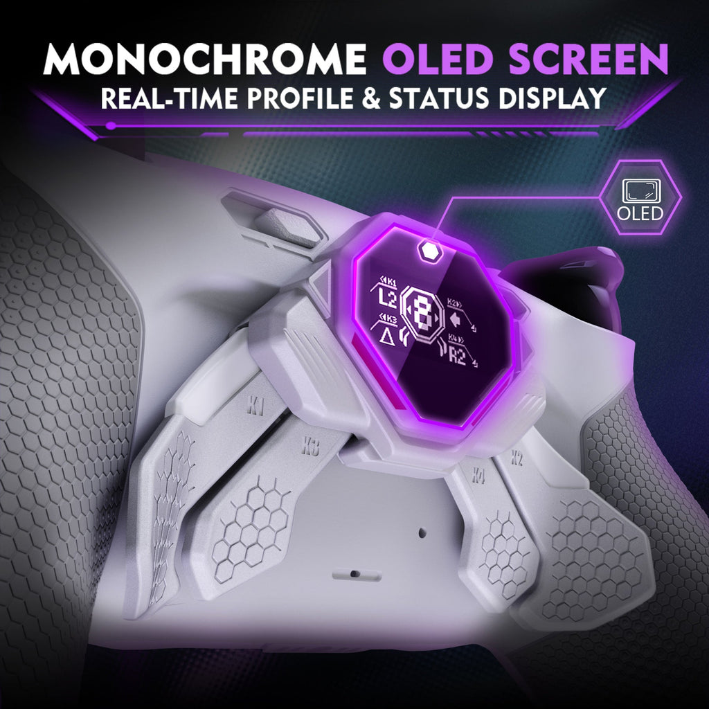 eXtremeRate SPARK Back Paddles Kit with OLED Display & Clicky Trigger Stops & Ergonomic Grips for PS5 Controller BDM-030/040/050/060 - Rubberized White & Gray eXtremeRate