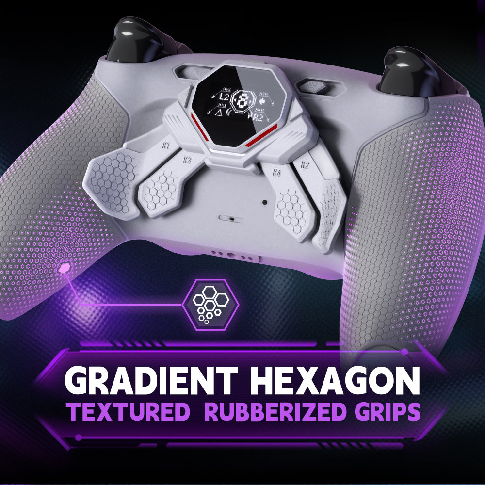 eXtremeRate SPARK Back Paddles Kit with OLED Display & Clicky Trigger Stops & Ergonomic Grips for PS5 Controller BDM-030/040/050/060 - Rubberized White & Gray eXtremeRate