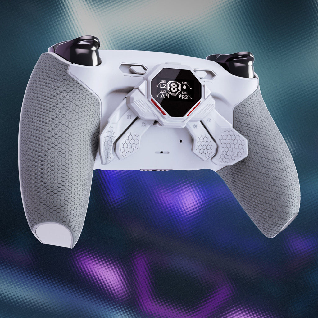 eXtremeRate SPARK Back Paddles Kit with OLED Display & Clicky Trigger Stops & Ergonomic Grips for PS5 Controller BDM-030/040/050/060 - Rubberized White & Gray eXtremeRate