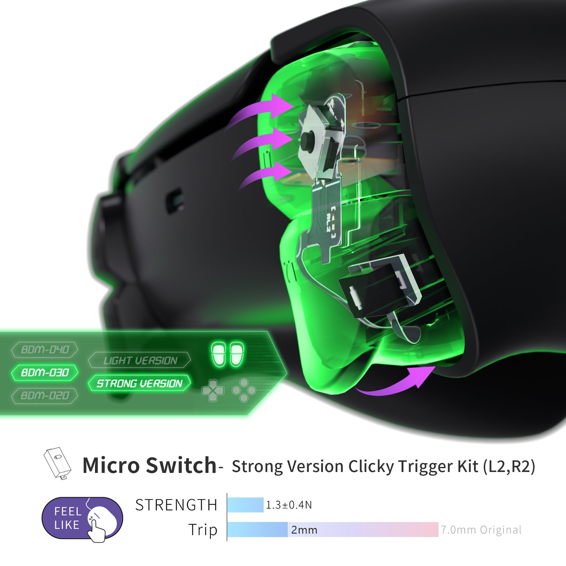 eXtremeRate Shoulder Buttons Micro Switch - Strong Version Tactile Clicky Hair Trigger Kit for PS5 Controller BDM-030 eXtremeRate