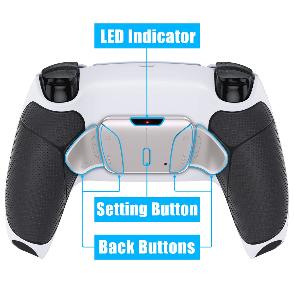 eXtremeRate Silver Real Metal Buttons (RMB) Version RISE4 V3 Remap Kit for PS5 Controller BDM-030/040/050 - Rubberized Black Grips with White Back Shell eXtremeRate