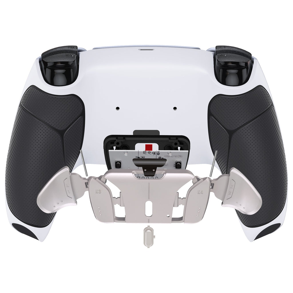 eXtremeRate Silver Real Metal Buttons (RMB) Version RISE4 V3 Remap Kit for PS5 Controller BDM-030/040/050 - Rubberized Black Grips with White Back Shell eXtremeRate