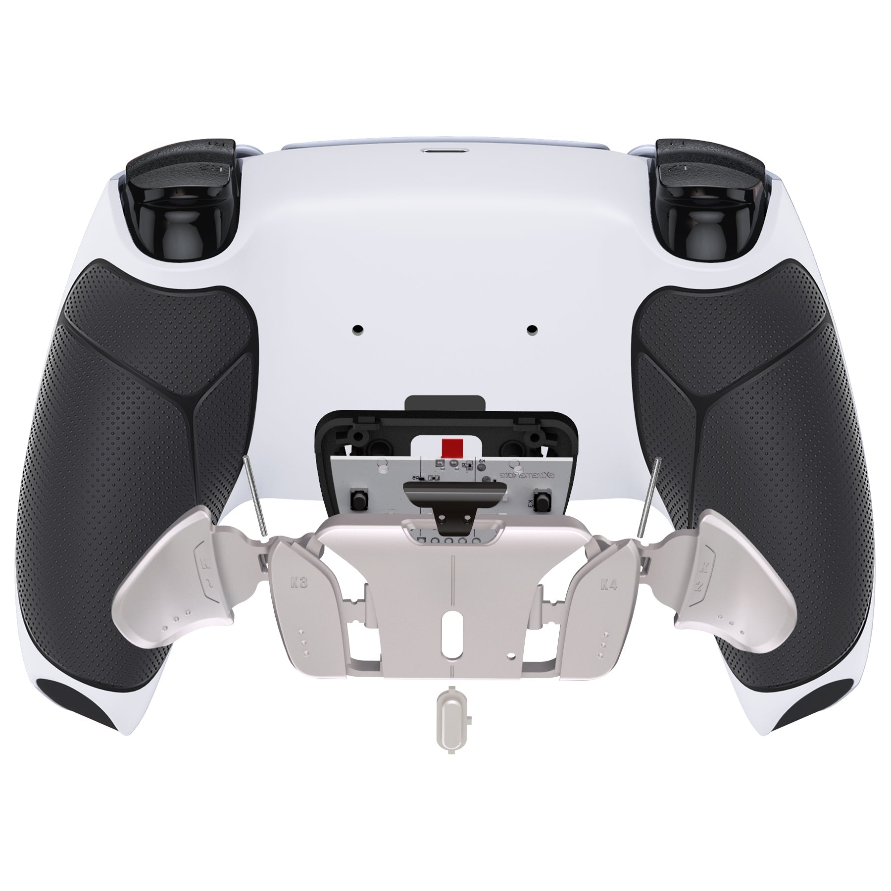 eXtremeRate Silver Real Metal Buttons (RMB) Version RISE4 V3 Remap Kit for PS5 Controller BDM-030/040/050 - Rubberized Black Grips with White Back Shell eXtremeRate
