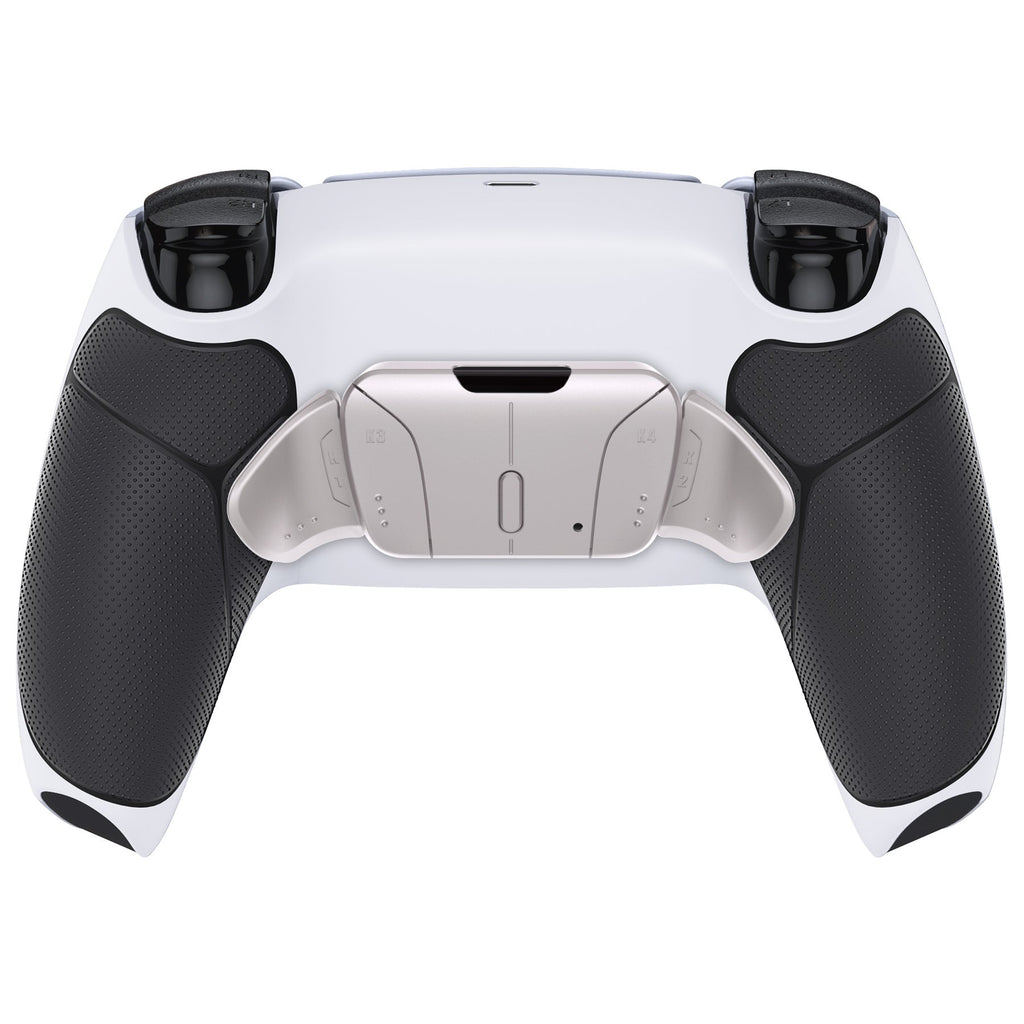 eXtremeRate Silver Real Metal Buttons (RMB) Version RISE4 V3 Remap Kit for PS5 Controller BDM-030/040/050 - Rubberized Black Grips with White Back Shell eXtremeRate