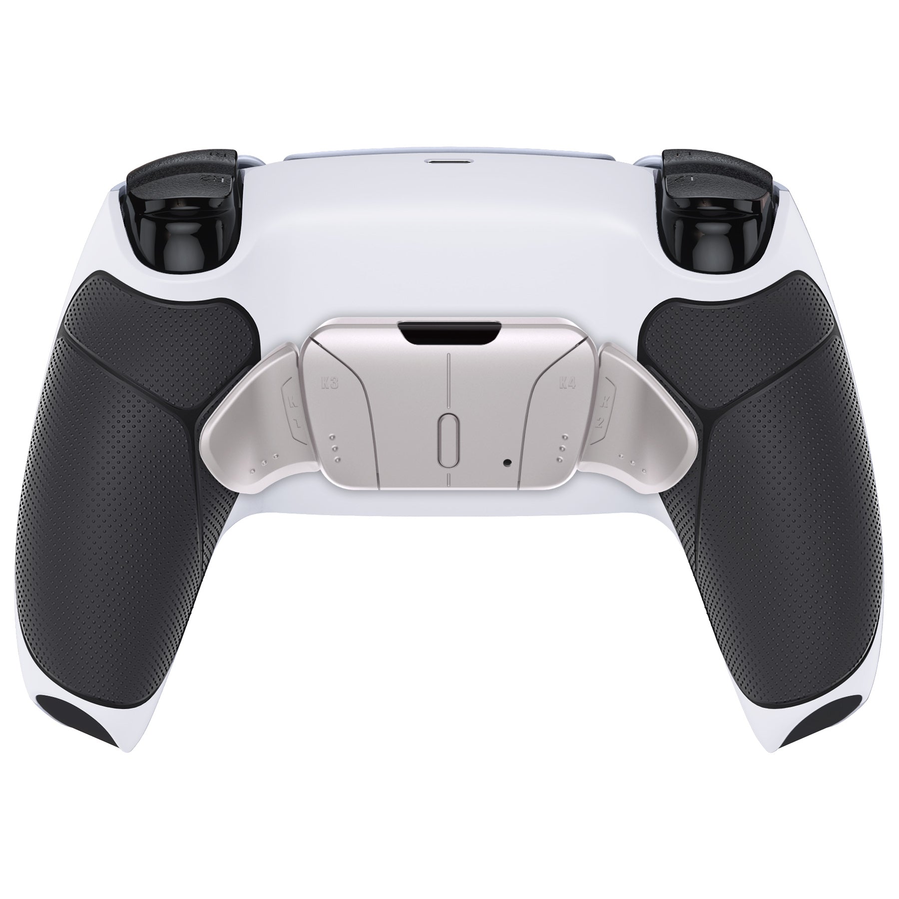eXtremeRate Silver Real Metal Buttons (RMB) Version RISE4 V3 Remap Kit for PS5 Controller BDM-030/040/050 - Rubberized Black Grips with White Back Shell eXtremeRate