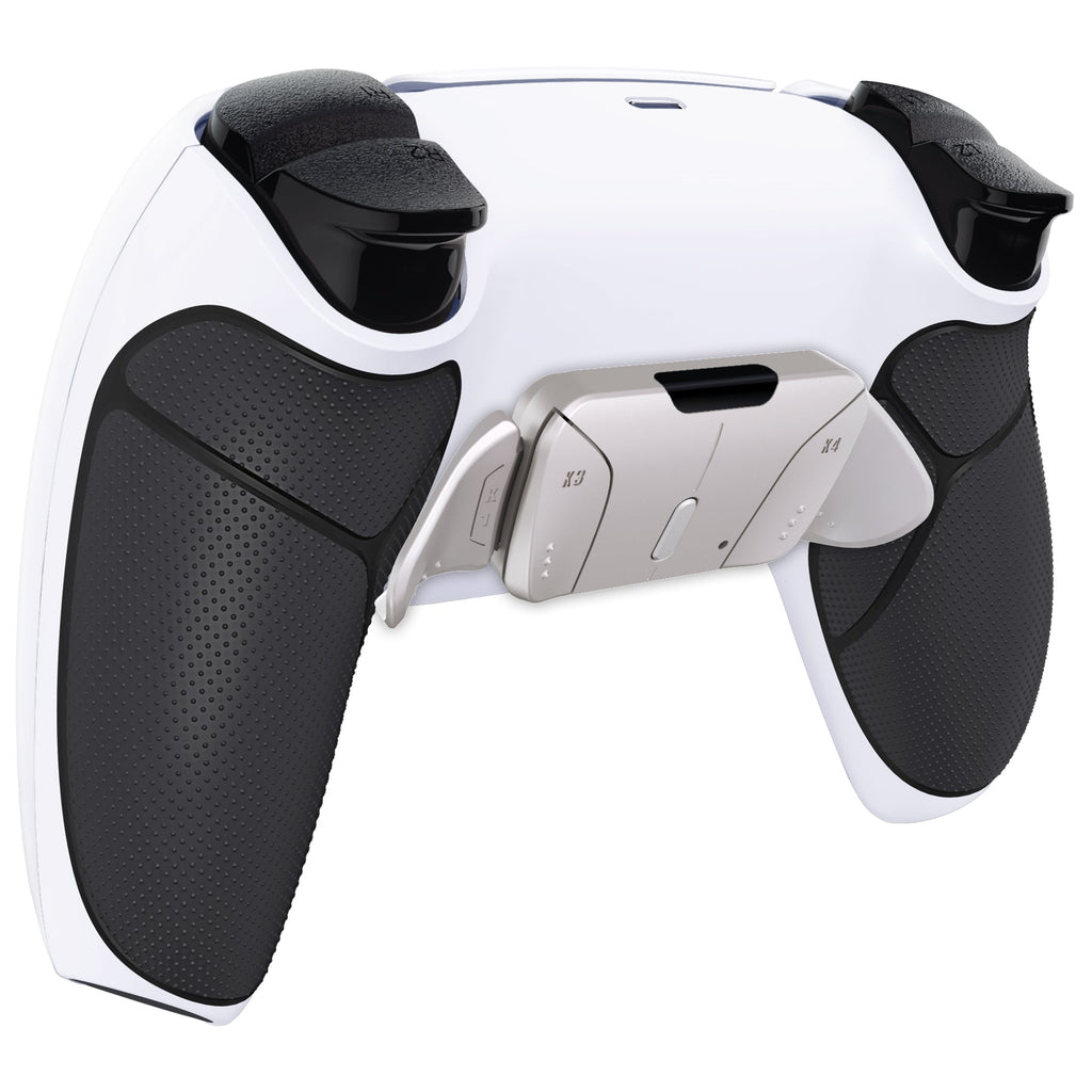 eXtremeRate Silver Real Metal Buttons (RMB) Version RISE4 V3 Remap Kit for PS5 Controller BDM-030/040/050 - Rubberized Black Grips with White Back Shell eXtremeRate