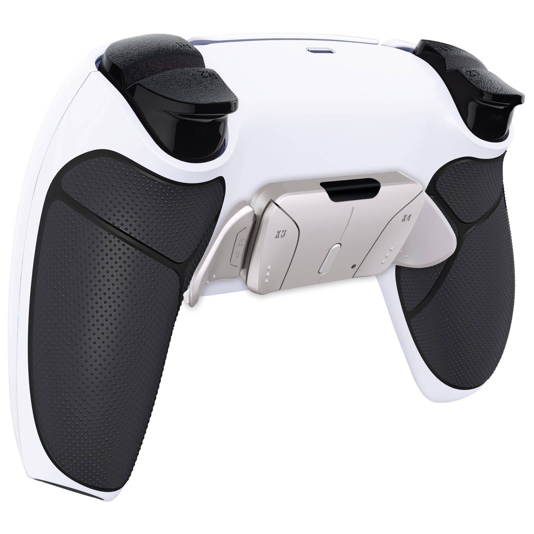 eXtremeRate Silver Real Metal Buttons (RMB) Version RISE4 V3 Remap Kit for PS5 Controller BDM-030/040/050 - Rubberized Black Grips with White Back Shell eXtremeRate