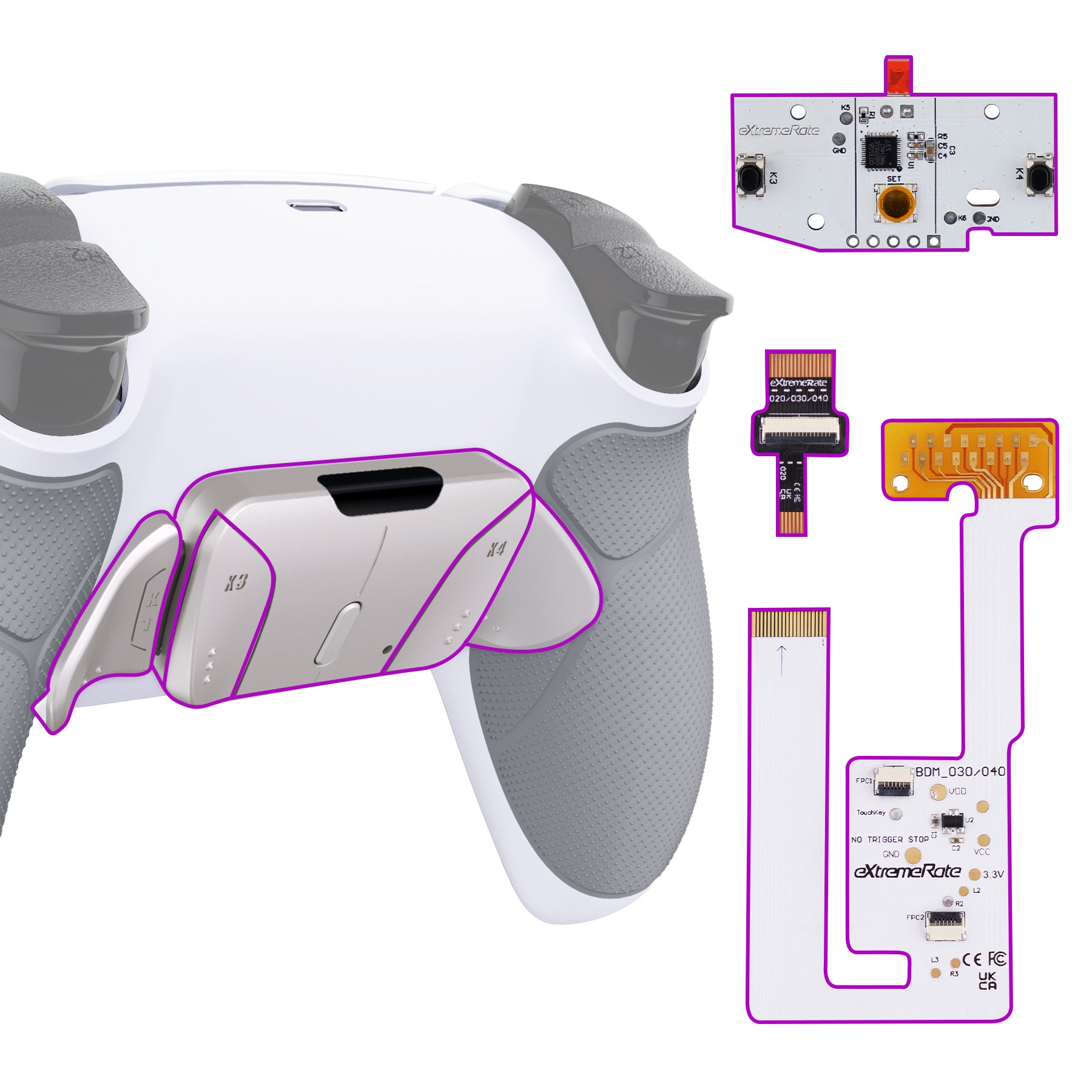 eXtremeRate Silver Real Metal Buttons (RMB) Version RISE4 V3 Remap Kit for PS5 Controller BDM-030/040/050 - Rubberized Gray eXtremeRate
