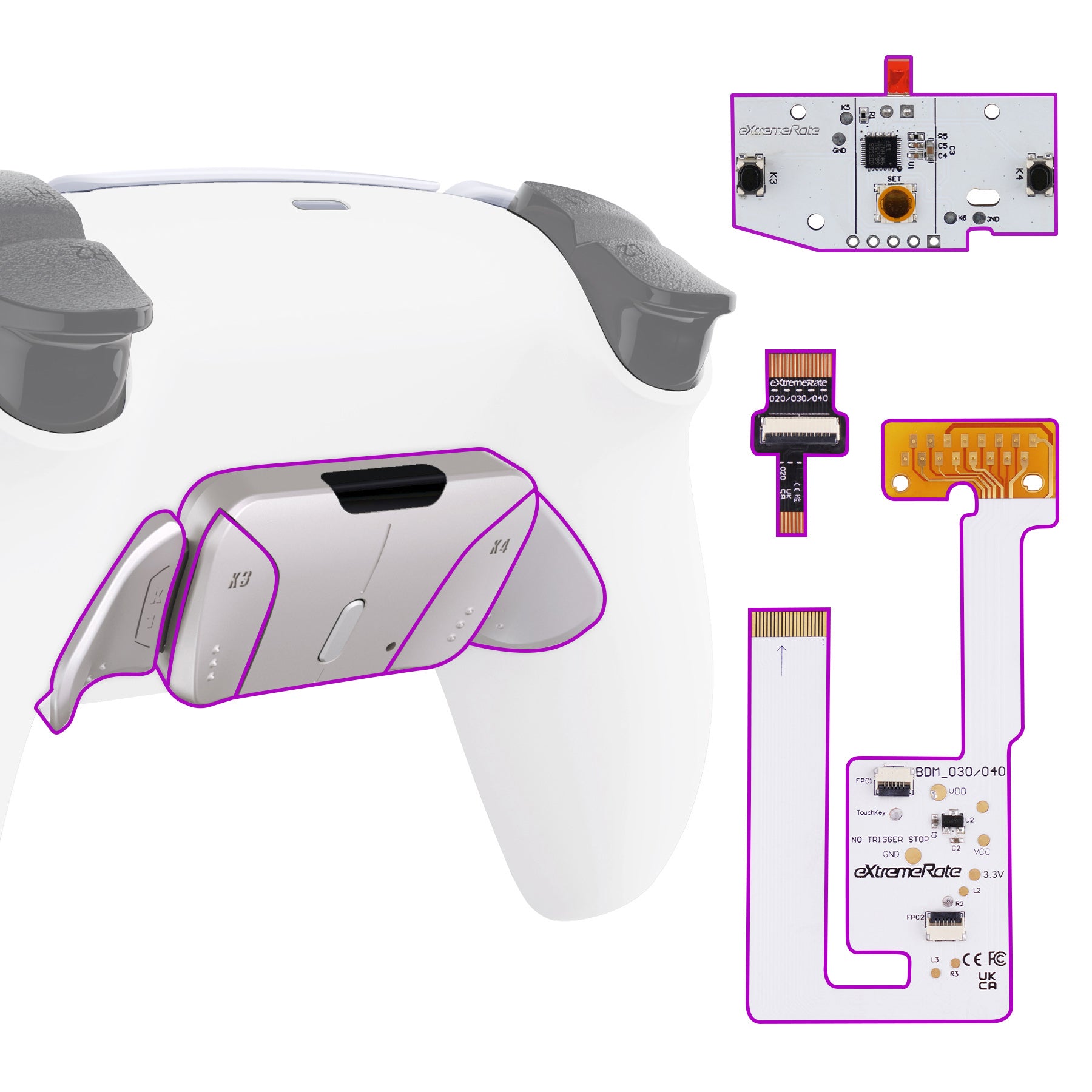 eXtremeRate Silver Real Metal Buttons (RMB) Version RISE4 V3 Remap Kit for PS5 Controller BDM-030/040/050 - White eXtremeRate
