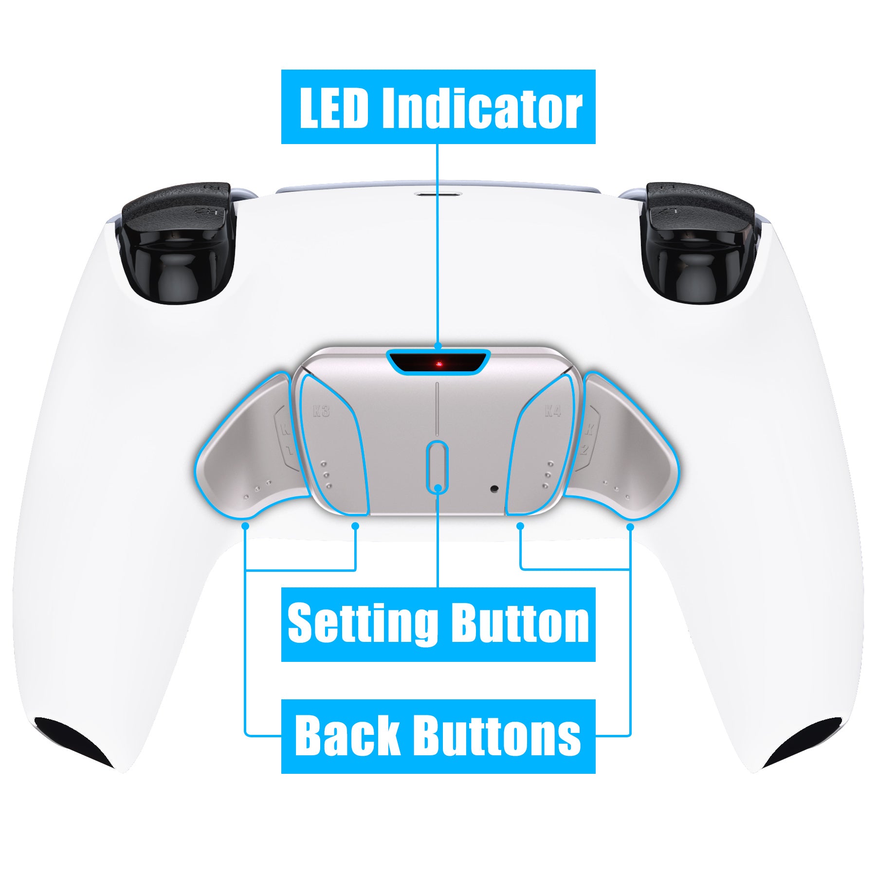 eXtremeRate Silver Real Metal Buttons (RMB) Version RISE4 V3 Remap Kit for PS5 Controller BDM-030/040/050 - White eXtremeRate