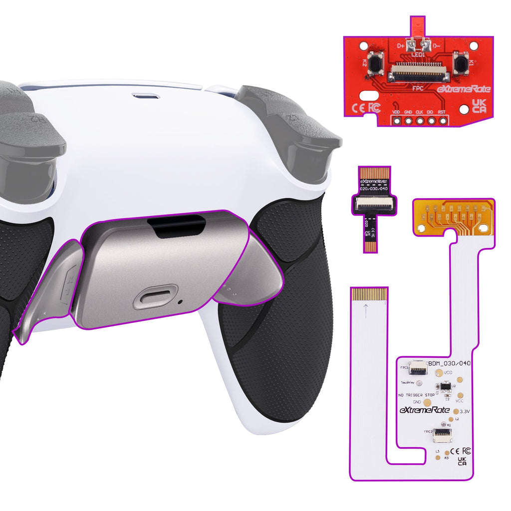 eXtremeRate Silver Real Metal Buttons (RMB) Version RISE V3 Remap Kit for PS5 Controller BDM-030/040/050 - Rubberized Black with White Back Shell eXtremeRate