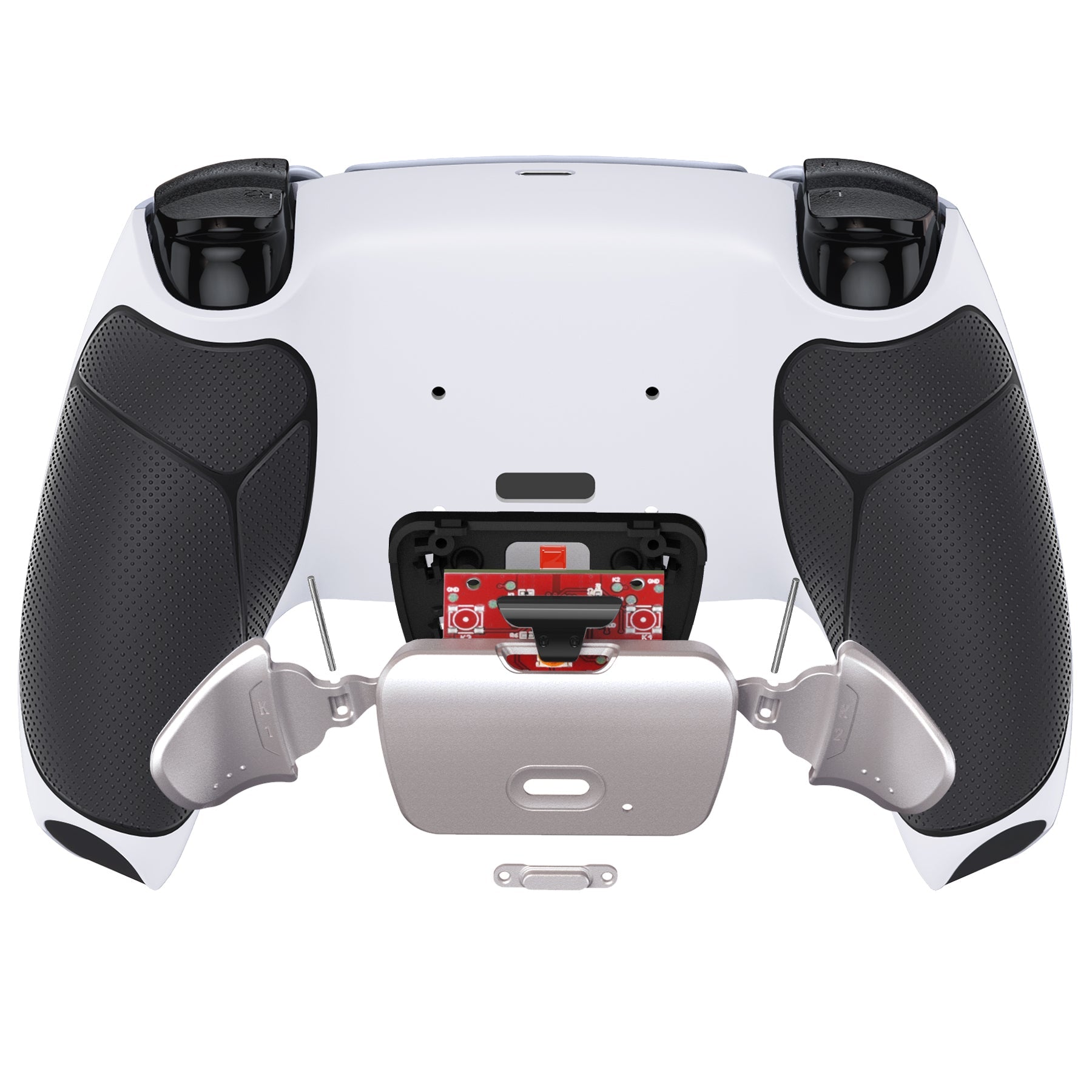 eXtremeRate Silver Real Metal Buttons (RMB) Version RISE V3 Remap Kit for PS5 Controller BDM-030/040/050 - Rubberized Black with White Back Shell eXtremeRate