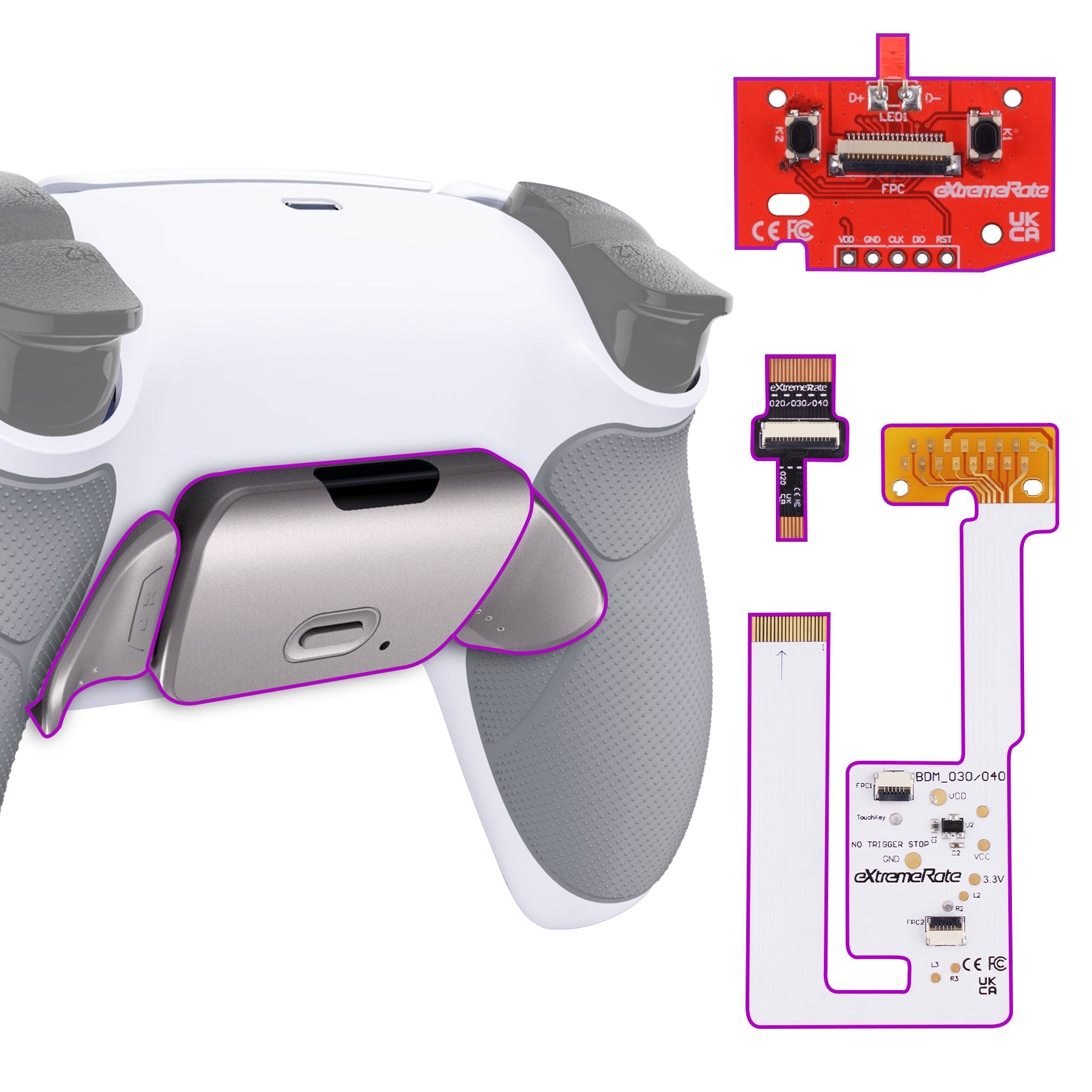 eXtremeRate Silver Real Metal Buttons (RMB) Version RISE V3 Remap Kit for PS5 Controller BDM-030/040/050 - Rubberized Gray eXtremeRate