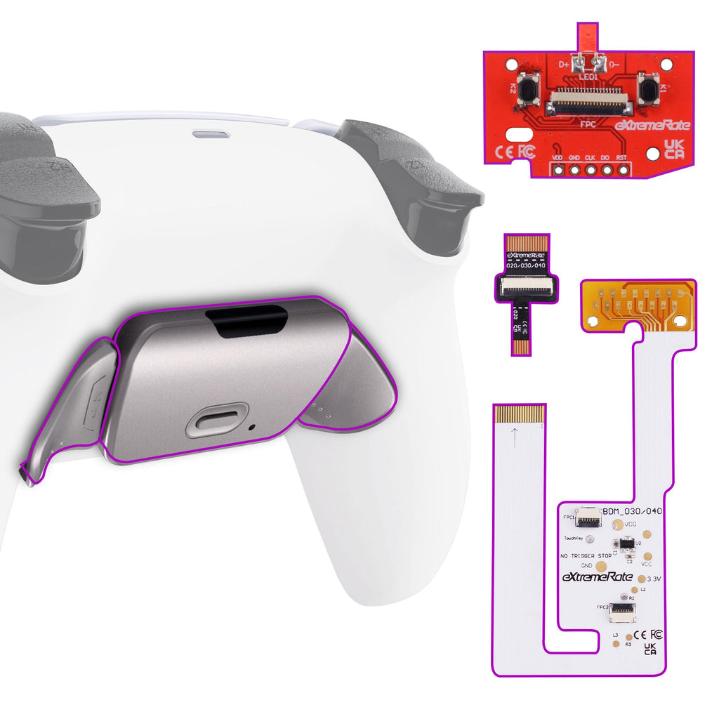 eXtremeRate Silver Real Metal Buttons (RMB) Version RISE V3 Remap Kit for PS5 Controller BDM-030/040/050 - White eXtremeRate