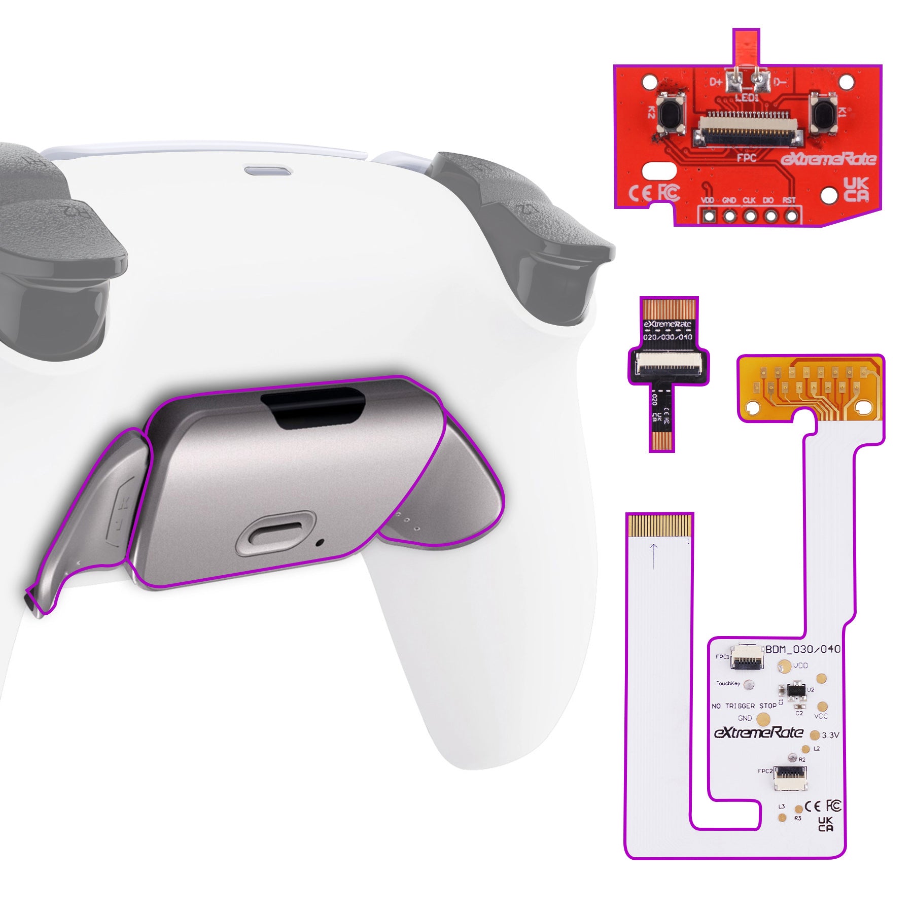 eXtremeRate Silver Real Metal Buttons (RMB) Version RISE V3 Remap Kit for PS5 Controller BDM-030/040/050 - White eXtremeRate