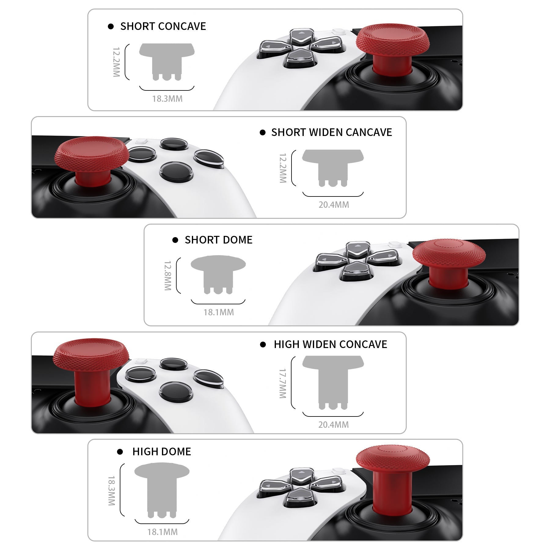 eXtremeRate ThumbsGear Interchangeable Thumbsticks for PS5 Edge Controller - Carmine Red eXtremeRate