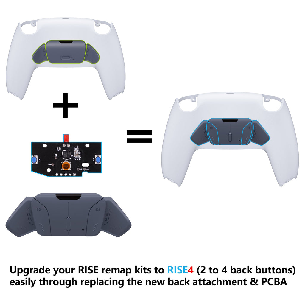 eXtremeRate Turn RISE to RISE4 Kit – Redesigned K1 K2 K3 K4 Back Buttons Housing & Remap PCB Board for eXtremeRate RISE & RISE4 Remap kit, Compatible with PS5 Controller - Sterling Silver eXtremeRate