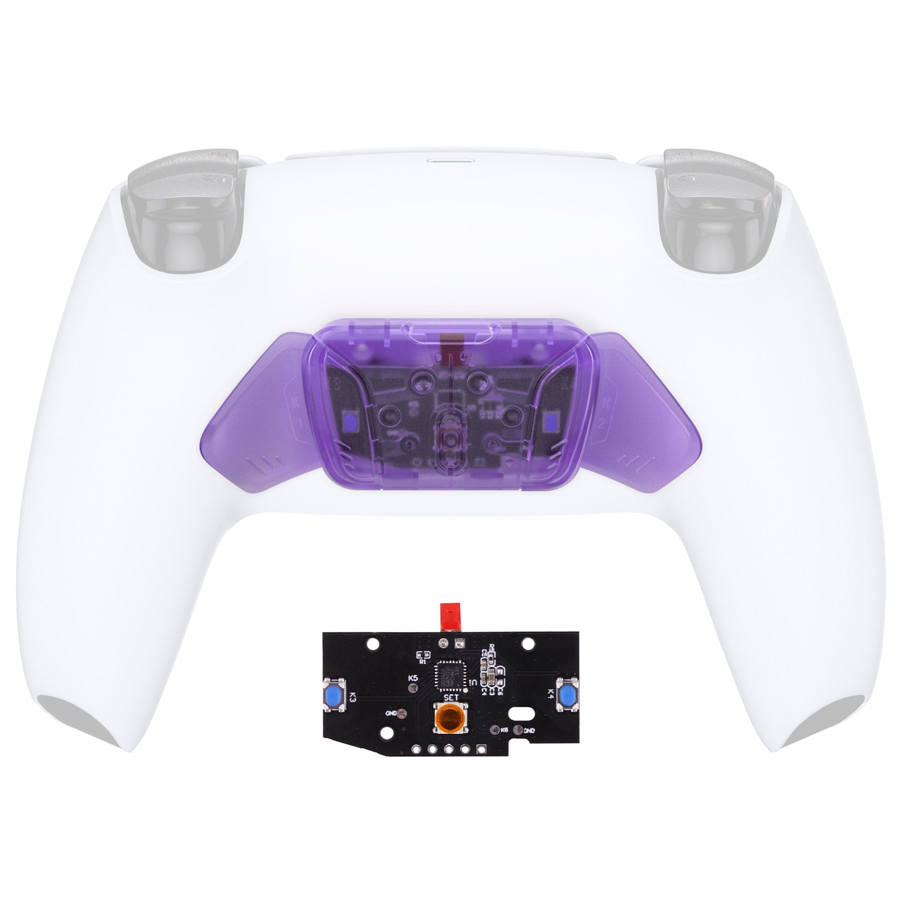 eXtremeRate Turn RISE to RISE4 Kit – Redesigned K1 K2 K3 K4 Back Buttons Housing & Remap PCB Board for eXtremeRate RISE & RISE4 Remap kit, Compatible with PS5 Controller - Clear Atomic Purple eXtremeRate