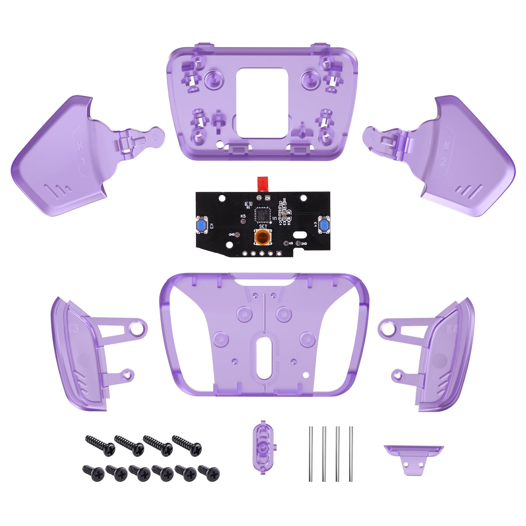 eXtremeRate Turn RISE to RISE4 Kit – Redesigned K1 K2 K3 K4 Back Buttons Housing & Remap PCB Board for eXtremeRate RISE & RISE4 Remap kit, Compatible with PS5 Controller - Clear Atomic Purple eXtremeRate